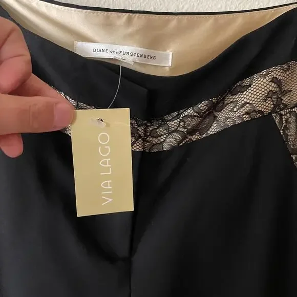 DEADSTOCK Vintage Y2K Diane Von Furstenberg Malcolm PantLow Rise Wool Silk Lace - Picture 8 of 13